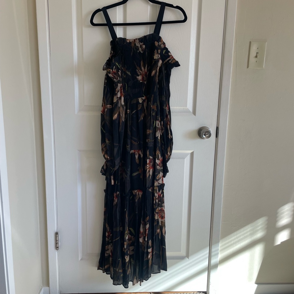 All Saints Black Floral Midi Dress